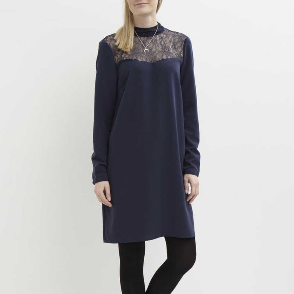 Vila Vimea Blue/Black Lace dress in Total Eclipse